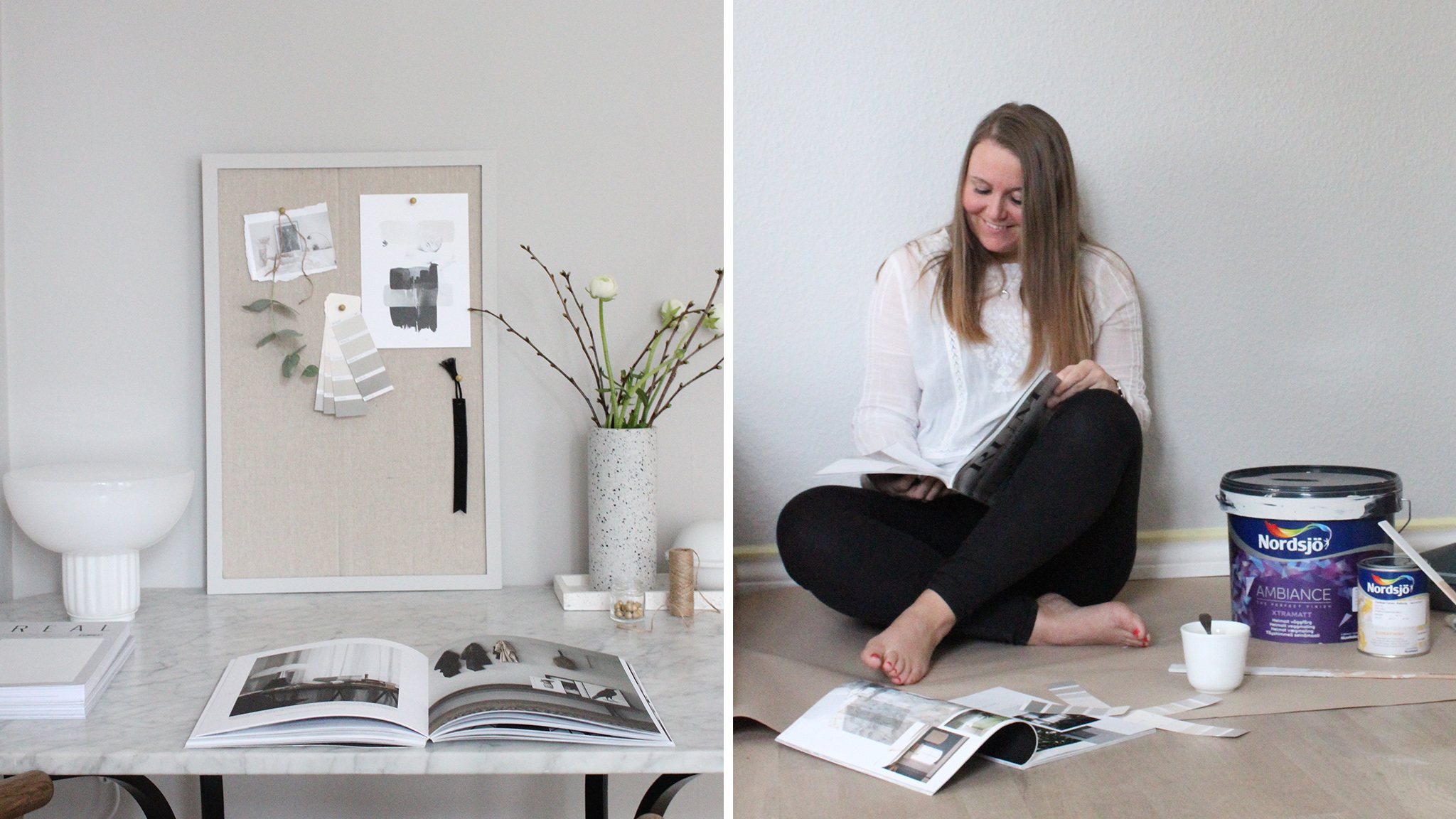 Moodboard och färgen Carla Sofie Molge Warm Grey Vardansrummet målad i CarlaSofieMolge Warm Grey